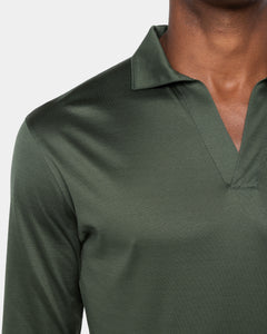 Polo senza bottoni manica lunga tinta unita Verde Militare 100% Cotone egiziano | Filatori