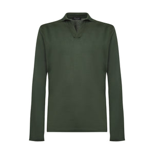 Polo senza bottoni manica lunga tinta unita Verde Militare 100% Cotone egiziano | Filatori