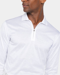 Polo mezza zip manica lunga tinta unita Bianca 100% Cotone egiziano | Filatori