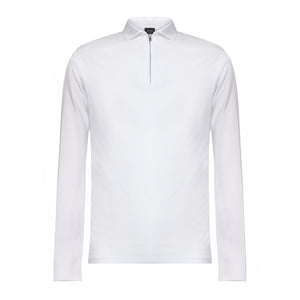 Polo mezza zip manica lunga tinta unita Bianca 100% Cotone egiziano | Filatori