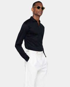 Polo mezza zip manica lunga tinta unita Nera 100% Cotone egiziano | Filatori