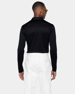 Polo mezza zip manica lunga tinta unita Nera 100% Cotone egiziano | Filatori