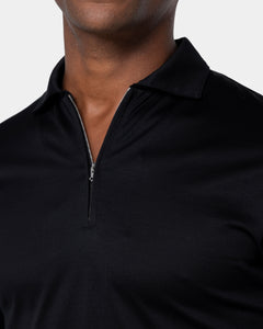 Polo mezza zip manica lunga tinta unita Nera 100% Cotone egiziano | Filatori