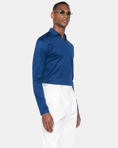 Polo mezza zip manica lunga tinta unita Blu Marino 100% Cotone egiziano | Filatori