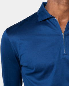 Polo mezza zip manica lunga tinta unita Blu Marino 100% Cotone egiziano | Filatori