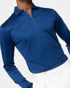 Polo mezza zip manica lunga tinta unita Blu Marino 100% Cotone egiziano | Filatori