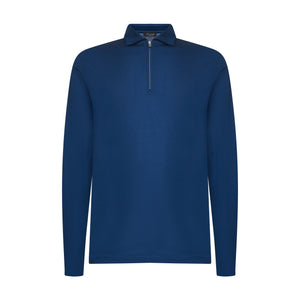 Polo mezza zip manica lunga tinta unita Blu Marino 100% Cotone egiziano | Filatori