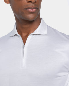Polo mezza zip manica lunga tinta unita Grigio perla 100% Cotone egiziano | Filatori