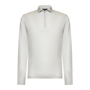 Polo mezza zip manica lunga tinta unita Grigio perla 100% Cotone egiziano | Filatori