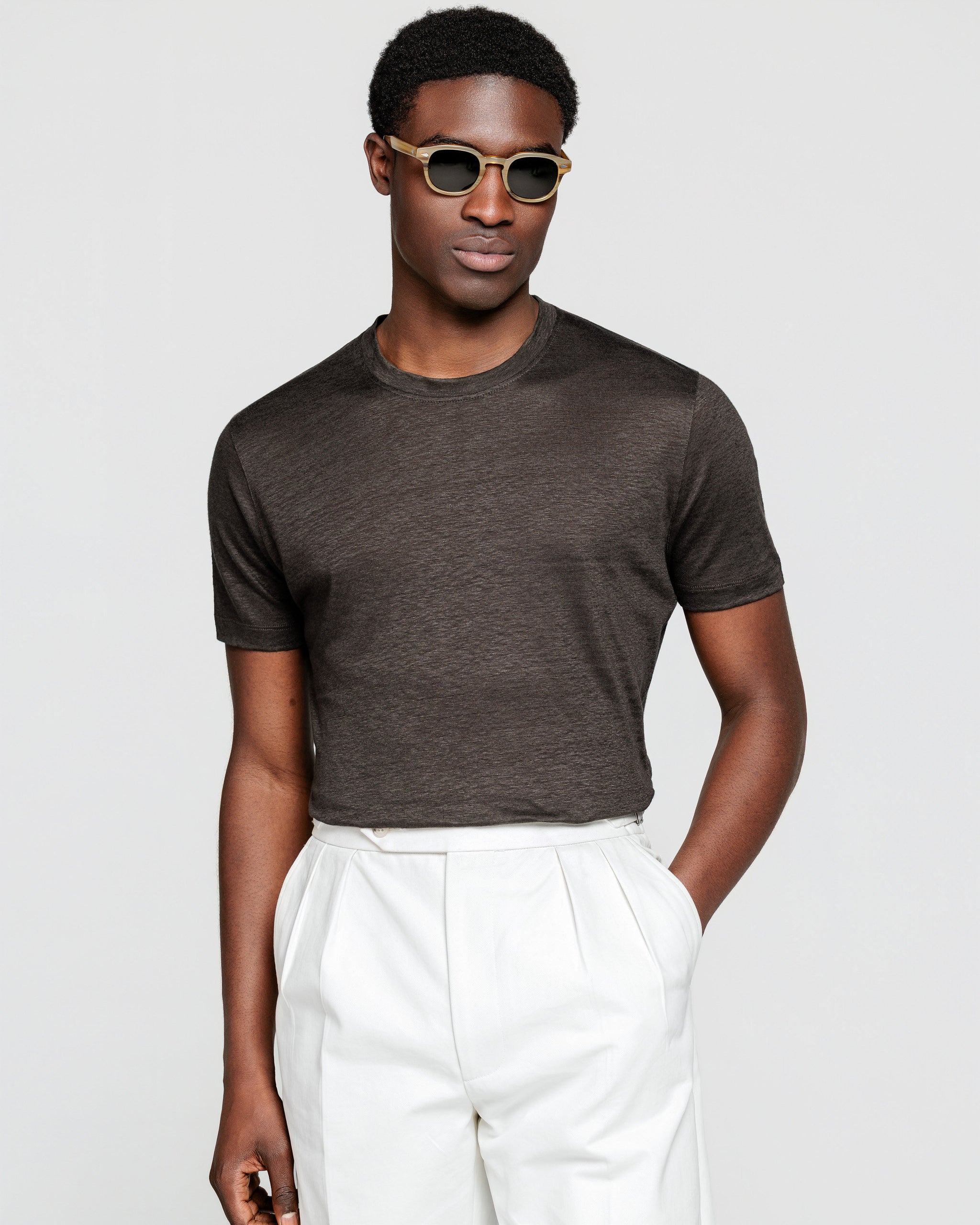 T shirt manica corta tinta unita Marrone 100% Masters of Linen | Filatori