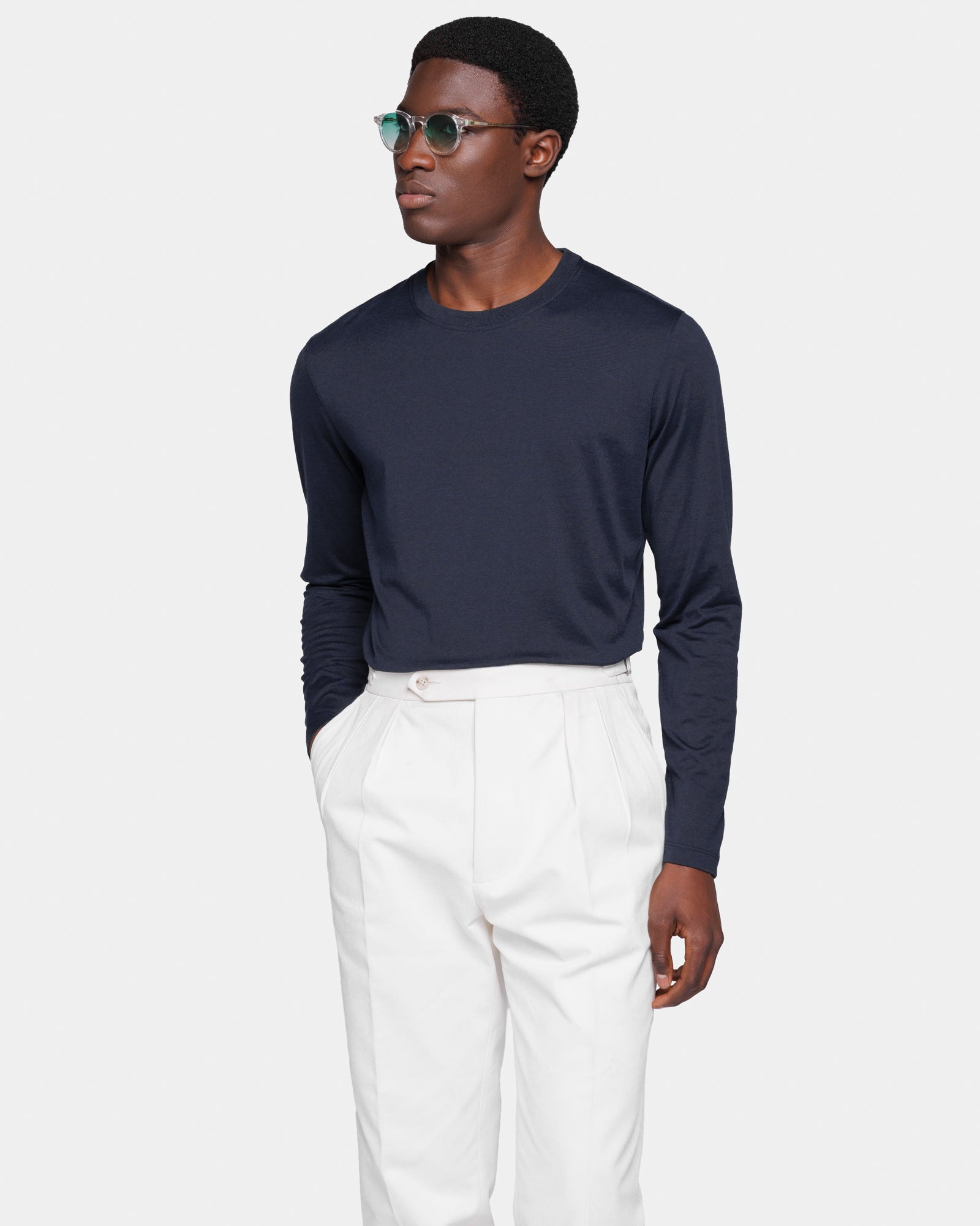 T shirt manica lunga soft tinta unita Blu Navy Seta Cotone | Filatori