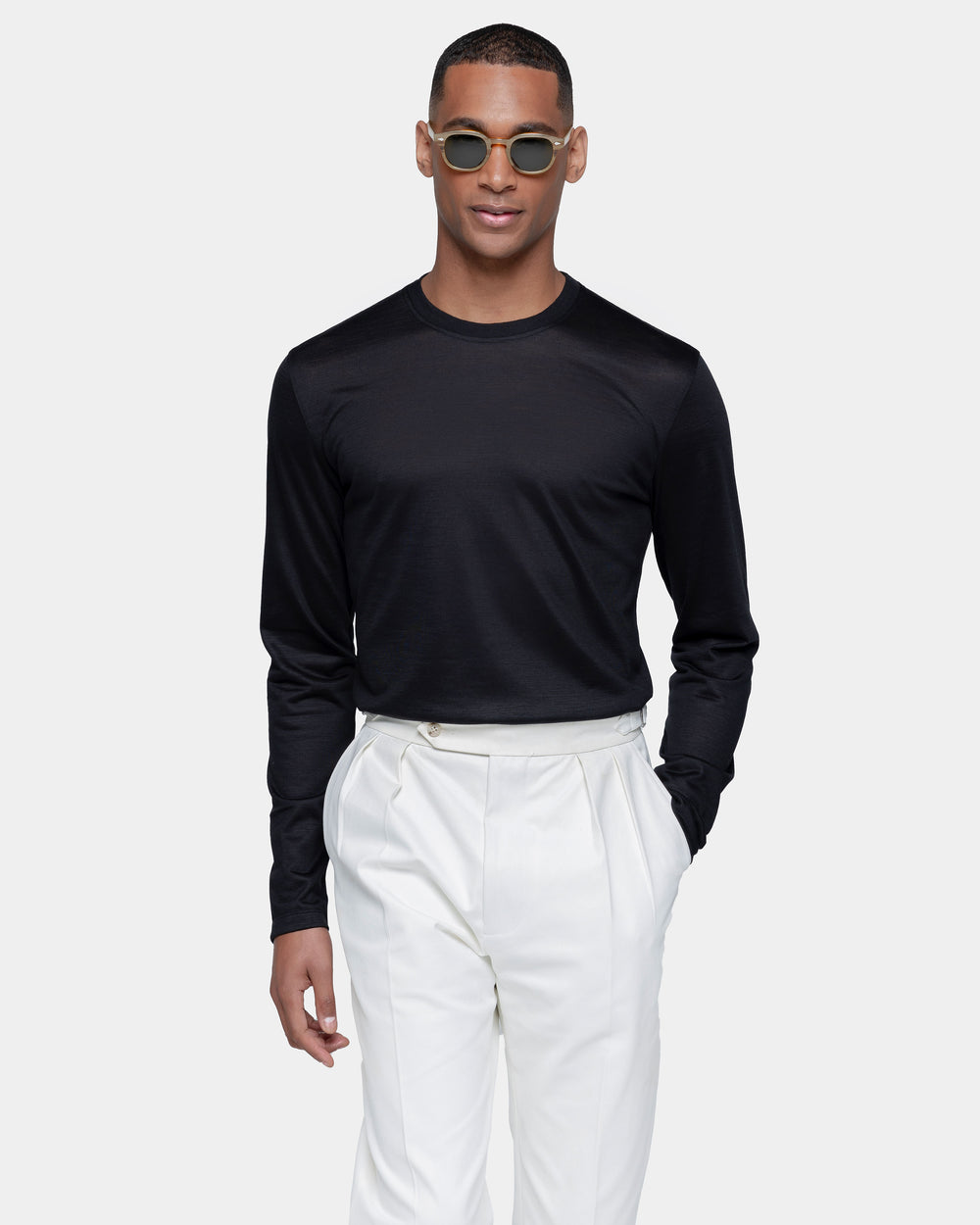 Black Tech Long Sleeve T Shirt in Extrafine Merino Wool Filatori
