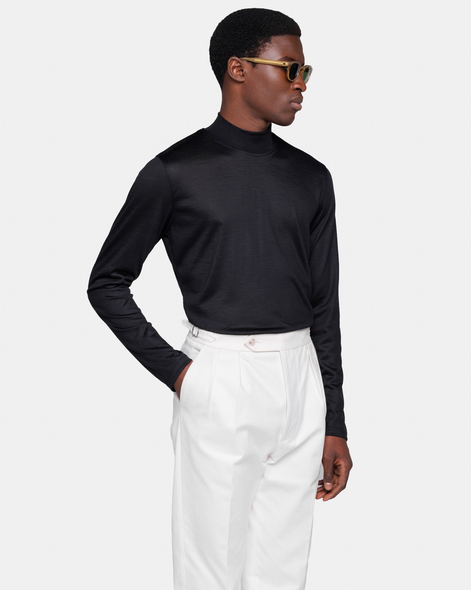 T shirt Lupetto manica lunga tech tinta unita Nera Lana Merino Extrafine | Filatori